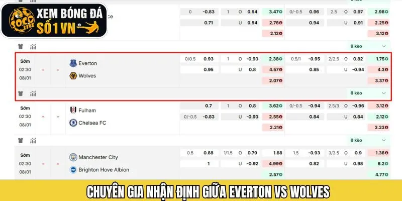 Nhận định tỷ lệ kèo trận đấu Everton - Wolves